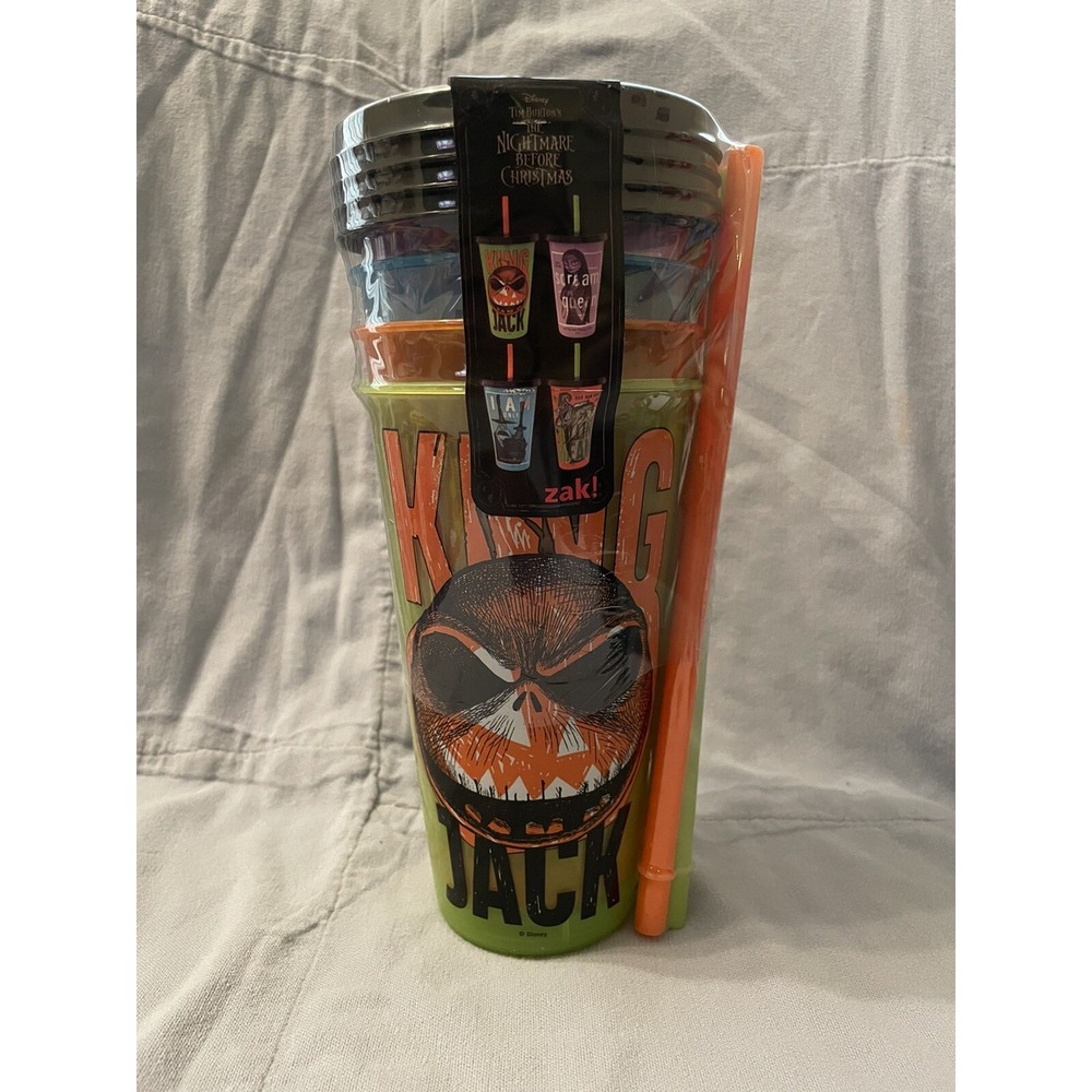 NEW Zak Designs Nightmare‎ Before Christmas Jack 4-Pack Tumbler Cups Straws 25oz